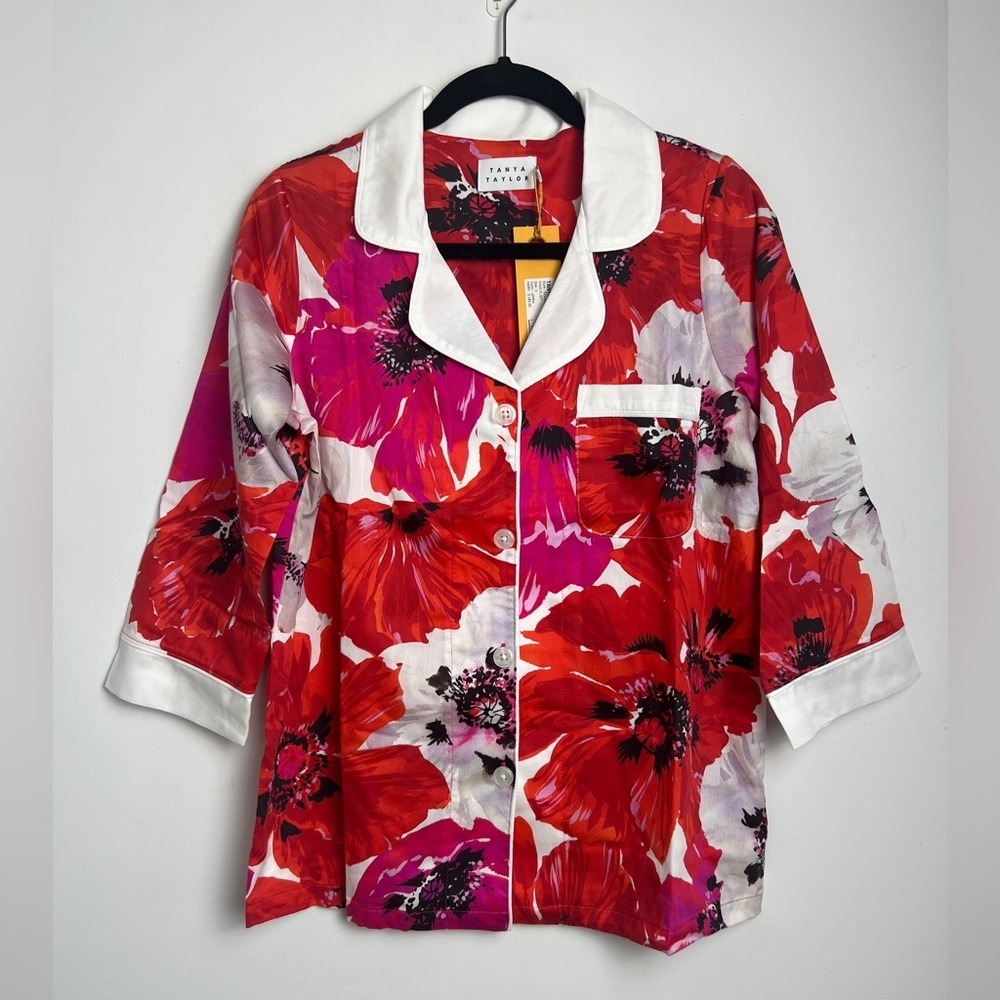 NEW Tanya Taylor Small Theo Poppy Print Pajama Top 100%‎ Organic Cotton